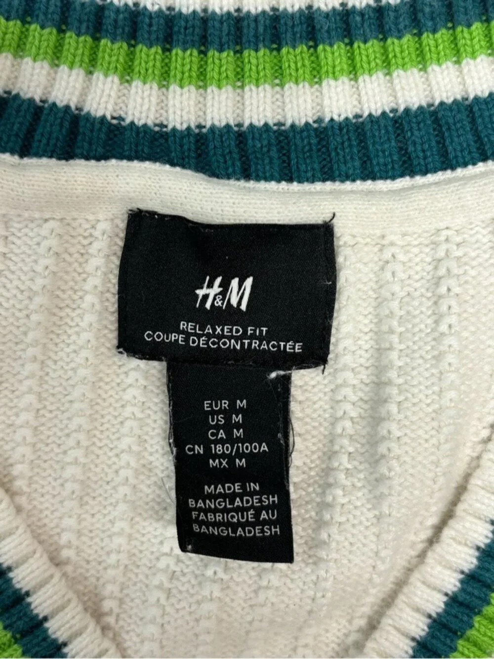 H&M White Boxy Fit Rib-Knit Striped Cricket Sweater Vest Medium - 626